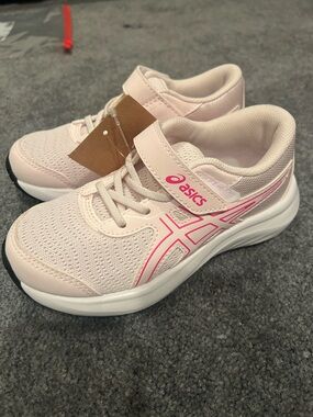 ASICS Kids Pale Pink and Hot Pink Mesh Sneakers with Hook-and-Loop Strap